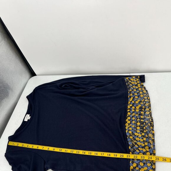 J.Crew M Mixed-Media Top Navy Knit Floral Pleated Hem Long Sleeve Sweater - Picture 7 of 8